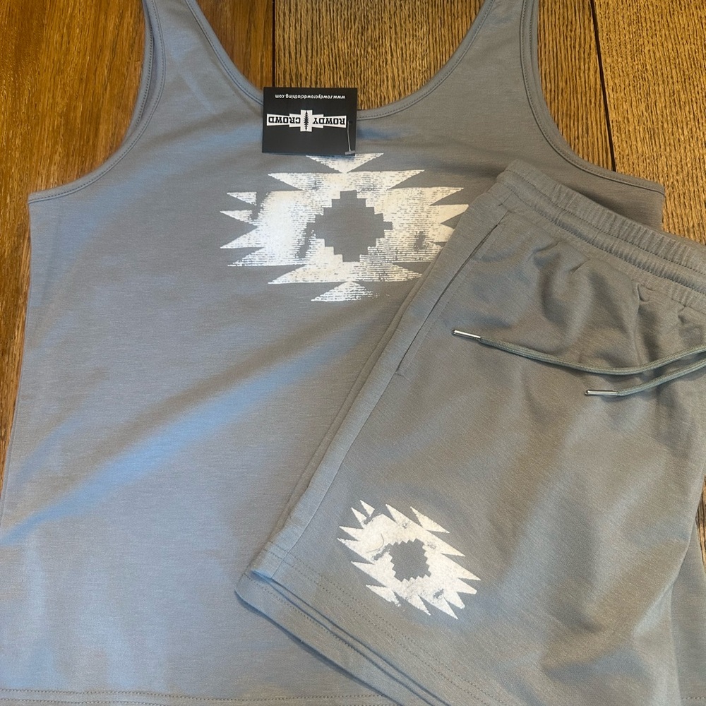 Rowdy Crowd Gray Aztec Tank & Shorts Set With Pockets